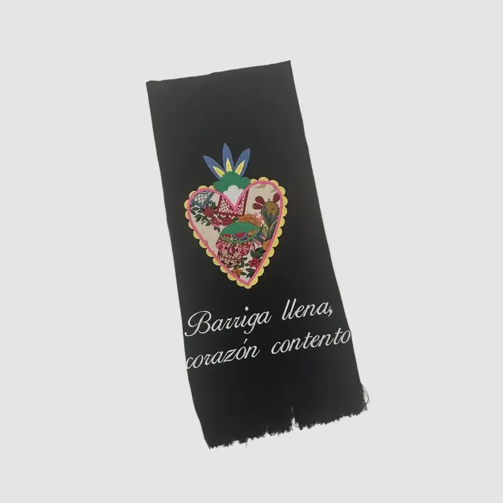 Mexican decorative towel Barriga llena corazon contento 38 x 18 inches